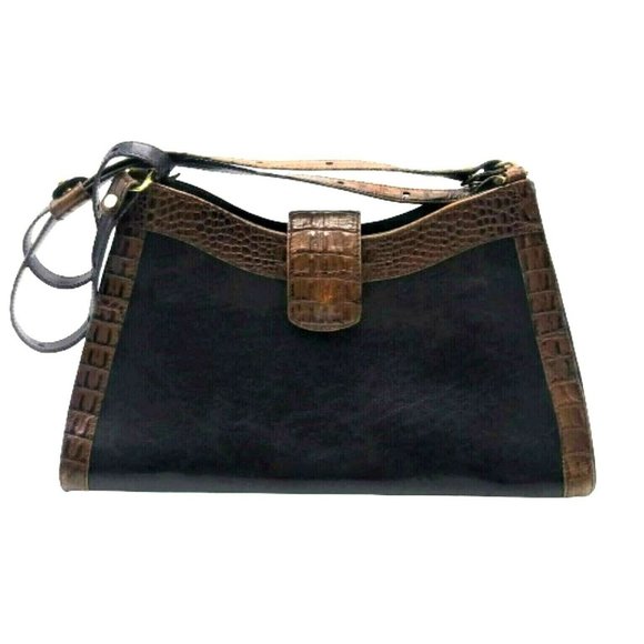 BRAHMIN Double Handle Shoulder Bag in Black Leathe - Picture 1 of 9